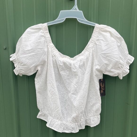 WRANGLER RETRO WESTERN EYELET OFF-THE-SHOULDER CROPPED BLOUSE Size XL - Picture 1 of 9